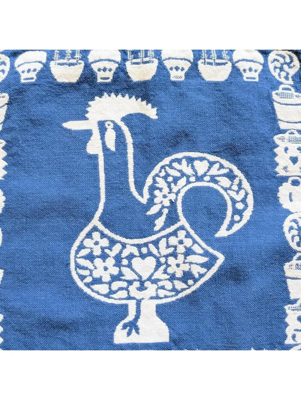 Vintage Scandinavian Cloth Napkins with Folk Art Stylized Rooster Design